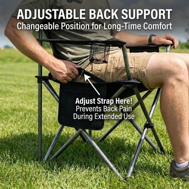 Detalle de FAIR WIND 2-Pack Fully Padded Oversized Camping Chairs with Adjustable Lumbar Support, Cooler Bag & Cup Holder (500 lbs Capacity)