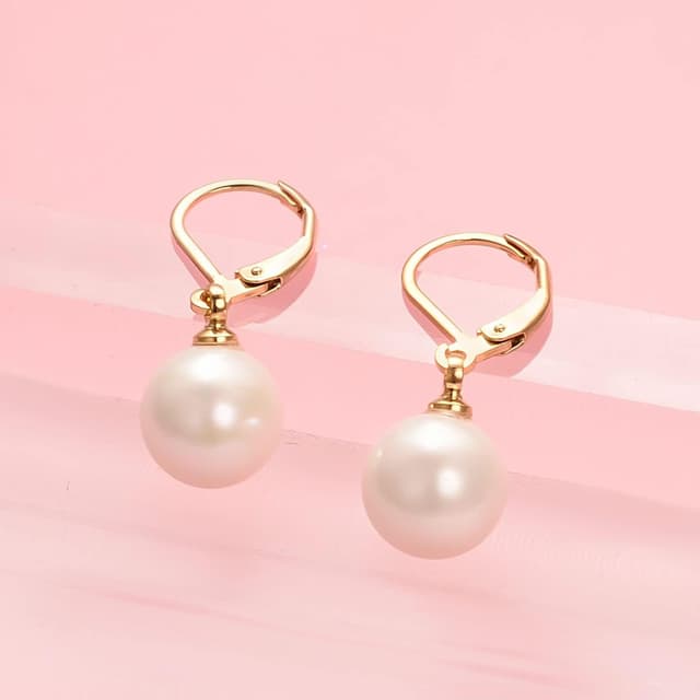 Detalle de Vissen Anhänger-Ohrringe für Damen mit Perlen, Leverback, vergoldet & pastellfarben – hypoallergenem Tragegefühl