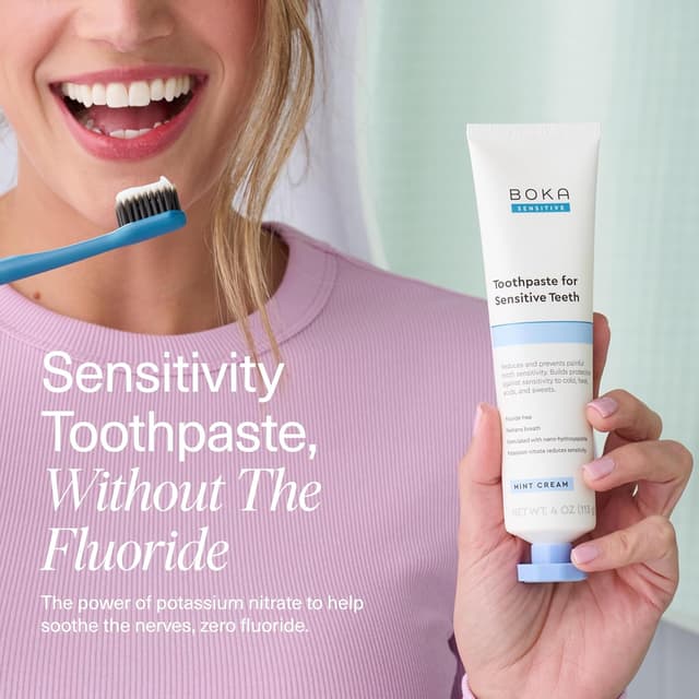 Detalle 2 de Boka Sensitive Toothpaste (Fluoride-Free) with 5% Potassium Nitrate, Nano Hydroxyapatite — Mint Coconut Cream, 4 fl oz