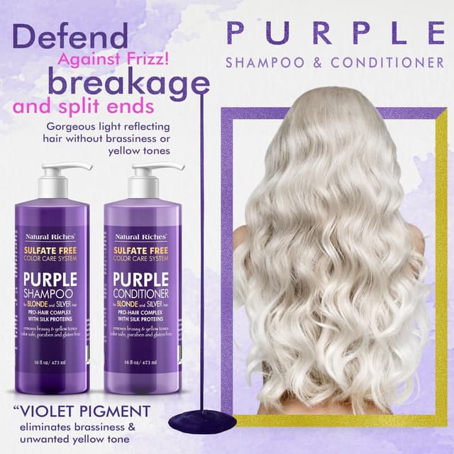 Detalle de Natural Riches Purple Shampoo and Conditioner Set for Blonde, Silver & Gray Hair (Sulfate-Free, Color-Safe)