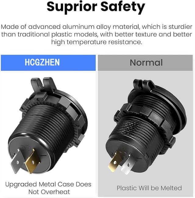 Detalle de HCGZHEN Upgraded 12V USB Charger (4 Ports) with LED Voltmeter — Aluminum Car Outlet, Pack of 2