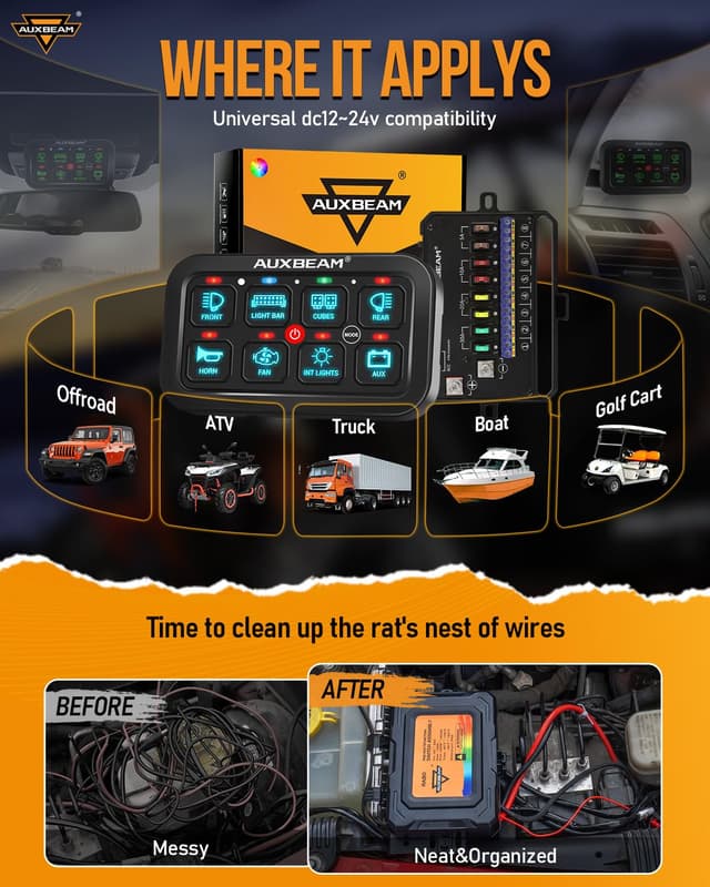 Thumbnail 5 de Auxbeam RA80 8 Gang RGB Switch Panel