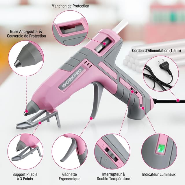Thumbnail 1 de WORKPRO Pistolet à colle chaude 60 W 10 bâtons ⚙