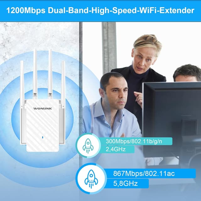 Detalle 2 de WONLINK WLAN-Verstärker/WLAN-Repeater 1200 Mbit/s Dual Band mit 4 Antennen, LAN/WAN und MU-MIMO