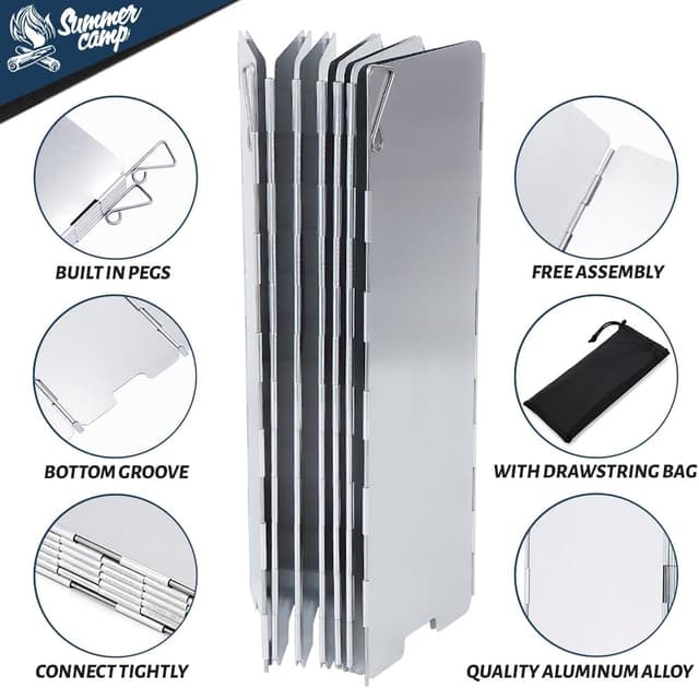 Detalle 2 de MIVITOOM 12-Platten Campingkocher Windschutz aus faltbarem Aluminium