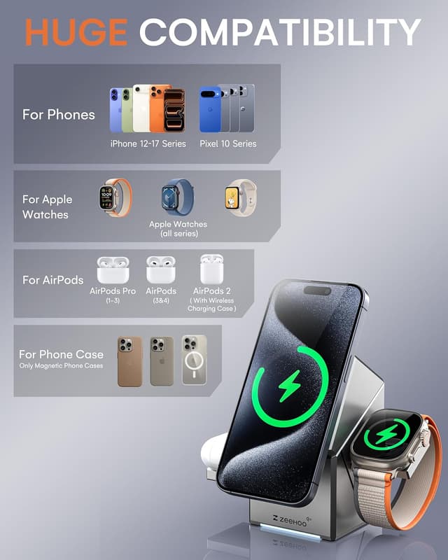 Thumbnail 4 de ZEEHOO 3-in-1 MagSafe Charging Station for iPhone