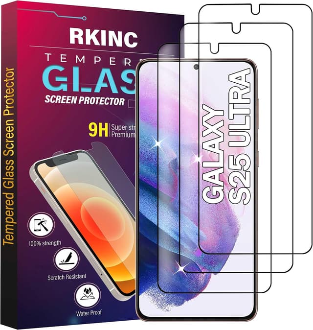 Detalle de RKINC Panzerglas-Schutzfolie (3er-Set) für Samsung Galaxy S25 Ultra – kratzfest, blasenfrei, splittersicher