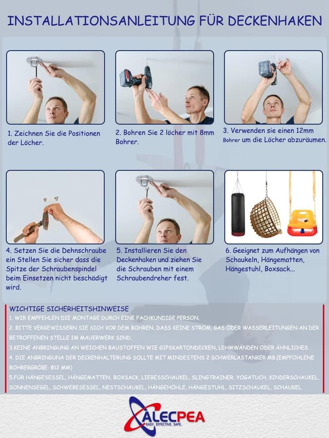 Thumbnail 5 de ALECPEA Edelstahl Deckenhaken 450 kg đȘ