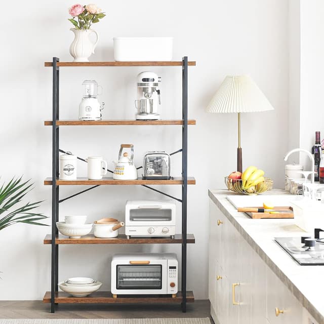 Detalle 2 de HCHQHS 5-Tier Industrial Bookshelf with Metal Frame and Rustic Wooden Shelves (Freestanding)