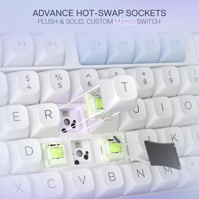 Detalle de Redragon K673 MAX 75% kabellose Gasket RGB-Gaming-Tastatur mit Hot-Swap, 3 Modi und linearer Mint-Mambo-Schalter