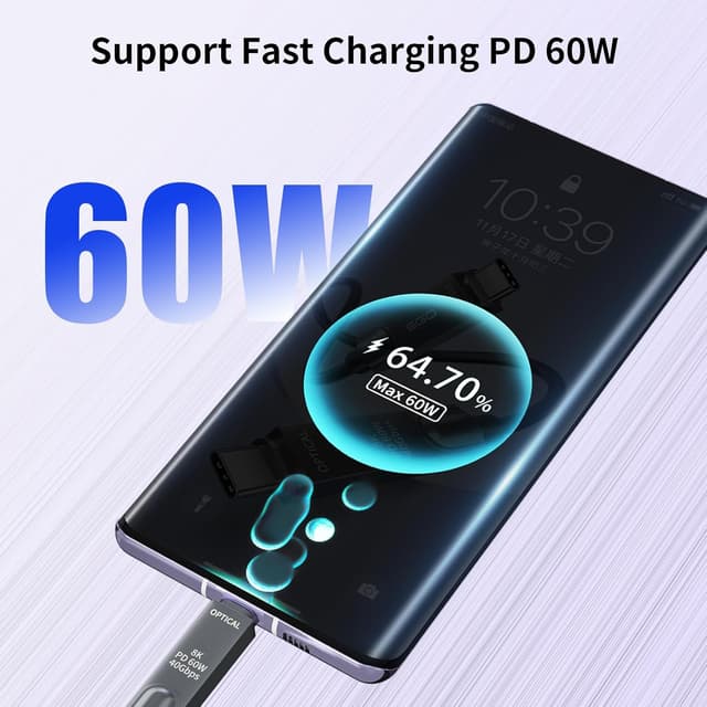 Detalle 2 de 8K Glasfaser USB C Kabel 15M 10Gbps