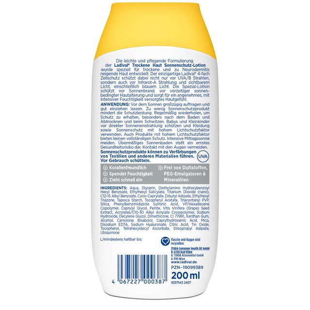 Detalle de Ladival Sonnenschutz-Gel für trockene Haut LSF 50+ (200 ml Creme) – zuverlässiger UV-Schutz für die trockene Haut