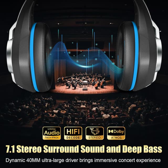 Detalle 2 de Ordtop 2.4GHz Wireless Gaming Headset (GS400) with ENC mic, 7.1 surround and up to 40H battery