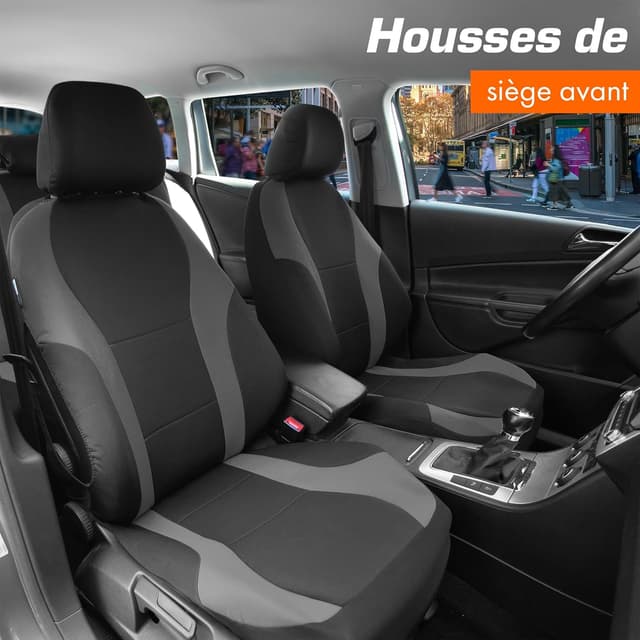Detalle 2 de upgrade4cars housses de sièges auto avant universelles noir et gris (lot de 4)