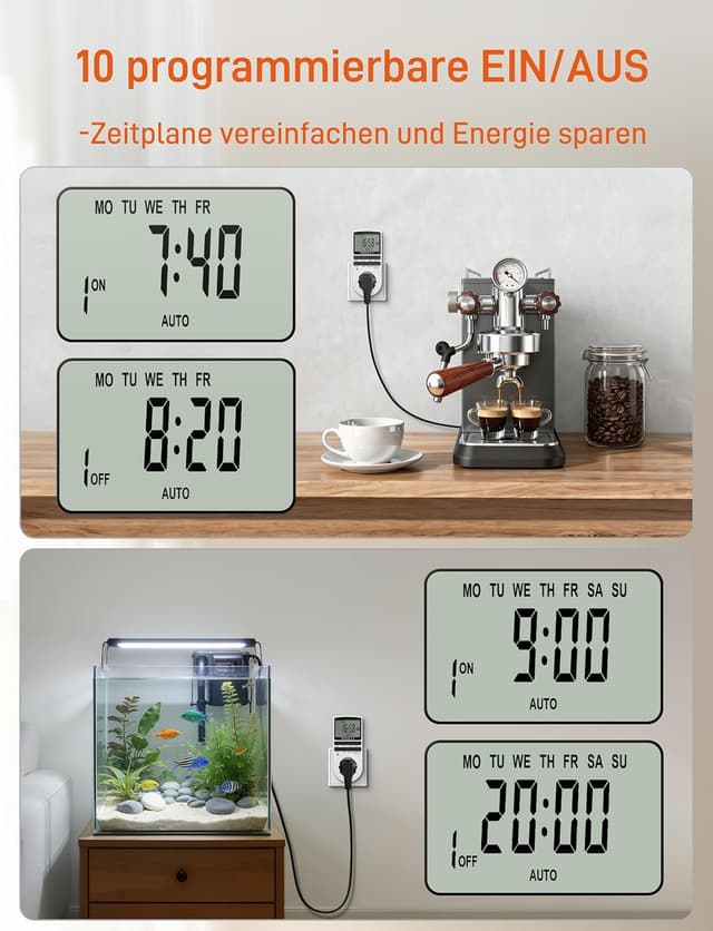 Detalle 2 de NOVKIT Digitale Zeitschaltuhr-Steckdose mit 10 wöchentlichen Programmen und Zufallsfunktion für Innen