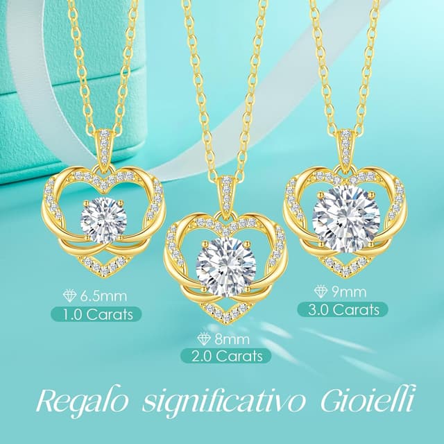 Detalle de LOUISA SECRET Collana da donna Infinity con mini cuore in moissanite, argento sterling 925