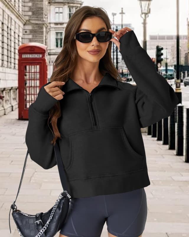 Detalle 2 de Friptspyg Sweat à capuche en velours pour femme avec poche — pull d’hiver à manches longues