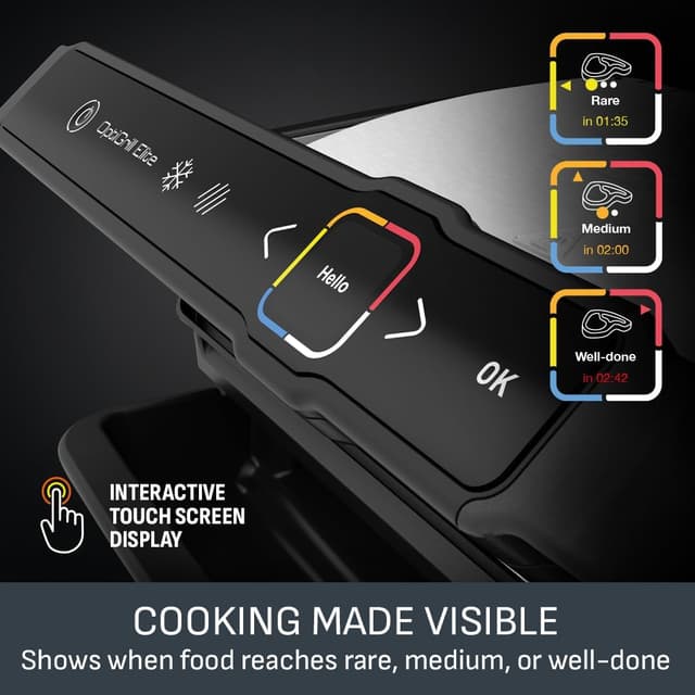 Detalle 2 de Tefal OptiGrill Elite GC750D40 stainless steel with 12 cooking programmes and removable non-stick plates