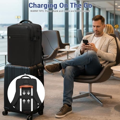 Detalle de Kono Mochila de viaje para Ryanair/Vueling cabina 40x30x20 cm (24L) con apertura 180° y compartimento portátil, negro