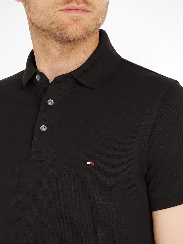 Detalle de Tommy Hilfiger Herren Poloshirt Kurzarm 1985 Slim Slim Fit – schlichtes Bio-Baumwolle-Poloshirt mit Stretch