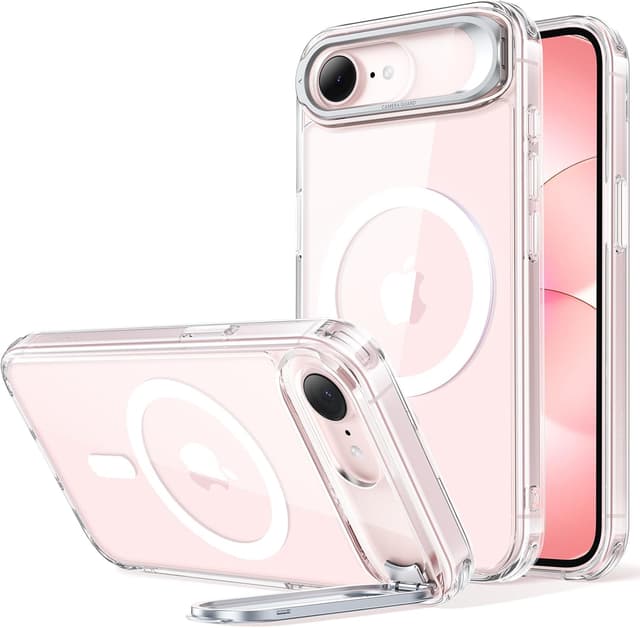 Detalle de ESR MagSafe case for iPhone 17e/16e with built-in stand and military-grade drop protection (clear)