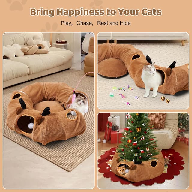 Thumbnail 6 de Odoland Cat Tunnel Bed (Foldable Donut Tunnel) with Ball & 4 Peek Holes