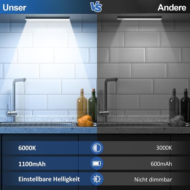 Detalle de Slim Bright Unterbauleuchte LED mit Akku 30 cm