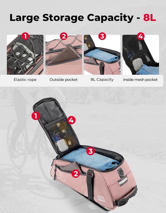 Detalle de KEMIMOTO Borsa per portapacchi 2 in 1 impermeabile con scomparti multipli, maniglia e tracolla