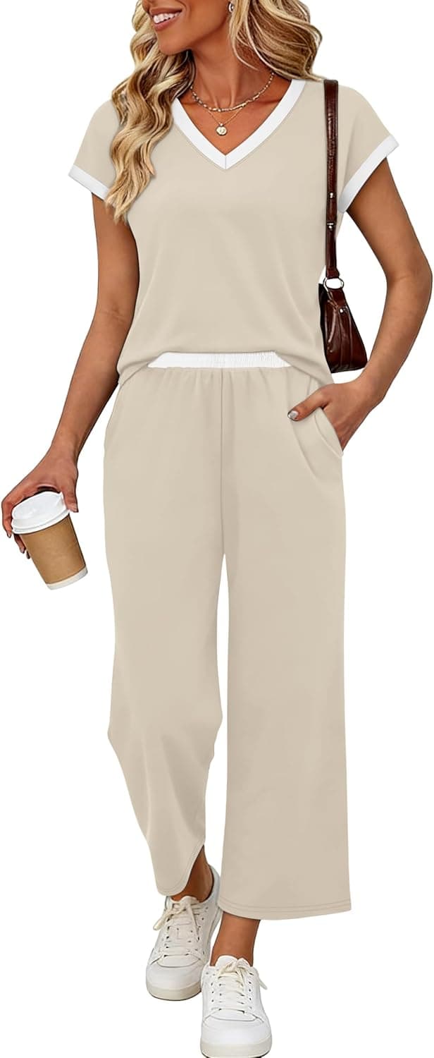 Detalle de Sampeel Two-Piece Lounge Set for Women (Color Block Matching Outfit)