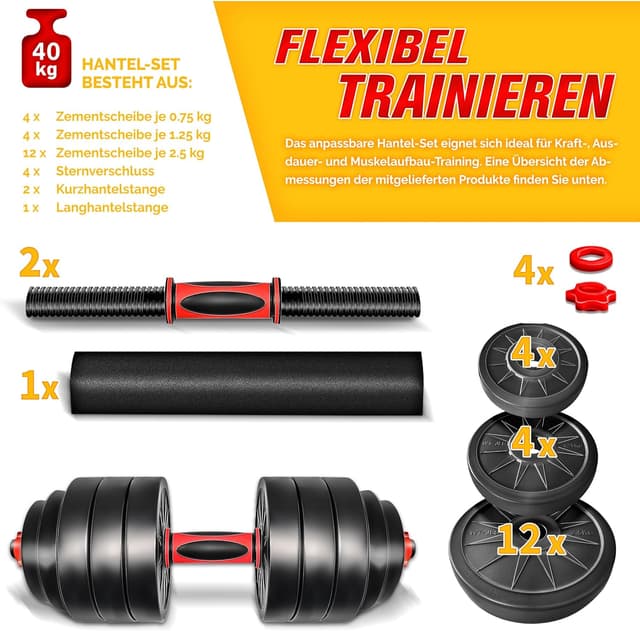 Detalle de RE:SPORT 2-in-1 Hantelset 15–30 kg – Kurzhantel & Langhantel mit 400-mm Verbindungsrohr