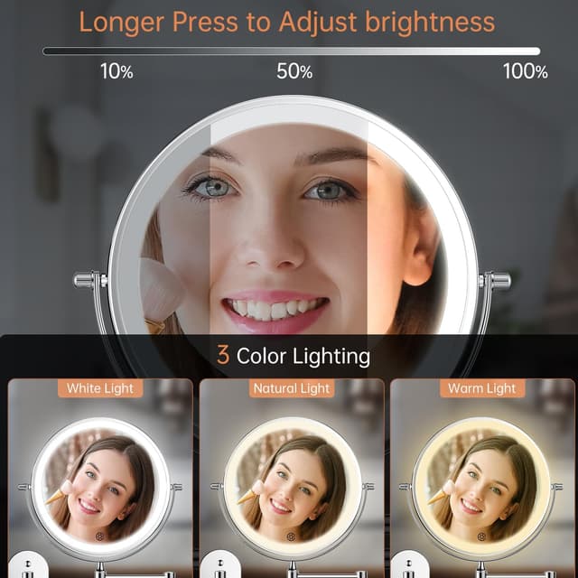 Detalle de FUNTOUCH Kosmetikspiegel mit Beleuchtung, 4000 mAh Akku, 1x/30x Vergrößerung und dimmbarem Licht
