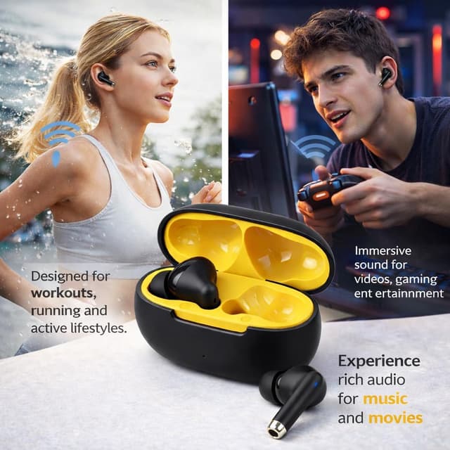Detalle de PWTEK Wireless Earbuds 2026 (Bluetooth 5.4) with IPX7, Touch Controls & USB-C Fast Charging