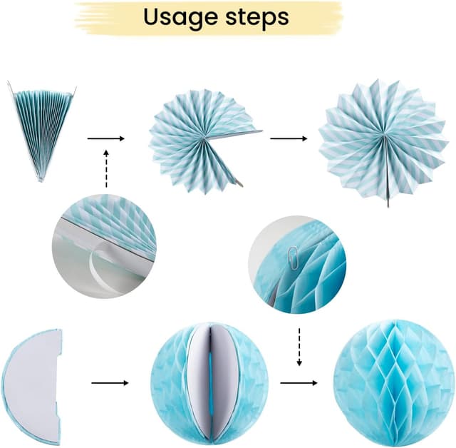 Detalle de Meowoo Geburtstagsdeko in Blau – Happy Birthday Girlande, Wimpelkette, Wabenblumen und Papierfächer (wiederverwendbar)