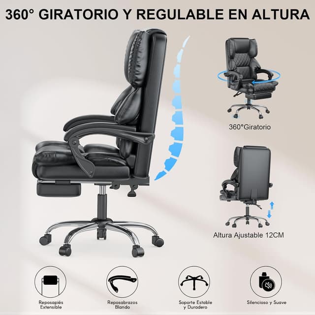 Thumbnail 5 de naspaluro Silla de Oficina con Reposapiés 200 kg