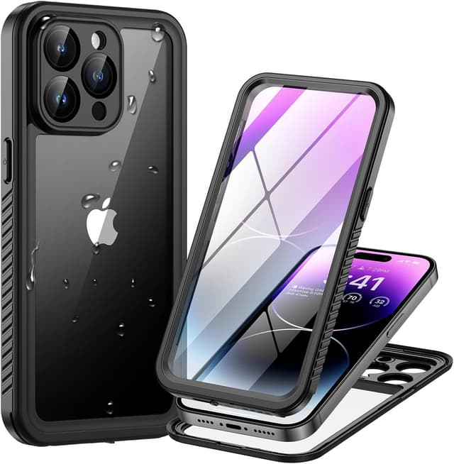 Detalle de Lanhiem Cover Impermeabile IP68 per iPhone 14 Pro Max, custodia rugged full body antiurto (nero) con protezione schermo e supporto MagSafe