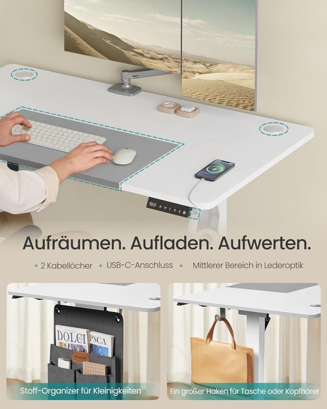 Thumbnail 6 de SONGMICS elektrisch höhenverstellbarer Schreibtisch LSD015W02, 120 x 60 cm stufenlos, mit Memory-Funktion