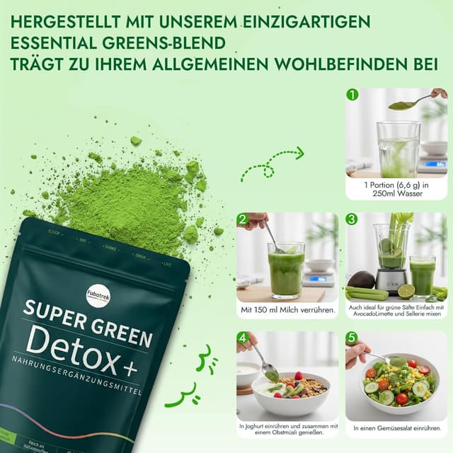 Thumbnail 6 de Grünes Entgiftungspulver (200 g) mit Matcha, Gerstengras & Beeren – veganes Superfood-Pulver