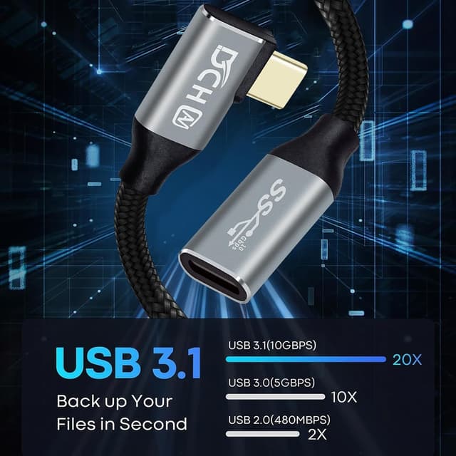 Detalle 2 de DCHAV 1 m USB-C-auf-USB-C Kabel (100 W, 10 Gbit/s, 4K@60 Hz) mit 90-Grad-Stecker