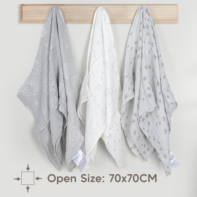 Detalle de Maliton 6er Set Baby Spucktücher aus Musselin (70 x 70 cm) – saugfähige Mullwindeln für Neugeborene