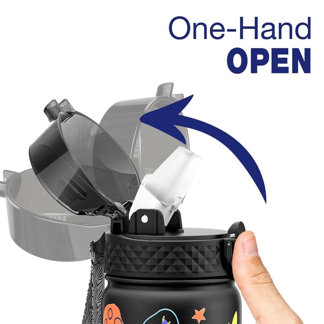 Detalle de GOPPUS Kinder Trinkflasche aus Edelstahl 550 ml mit Strohhalm und Flip-Top-Deckel (18 oz), auslaufsicher