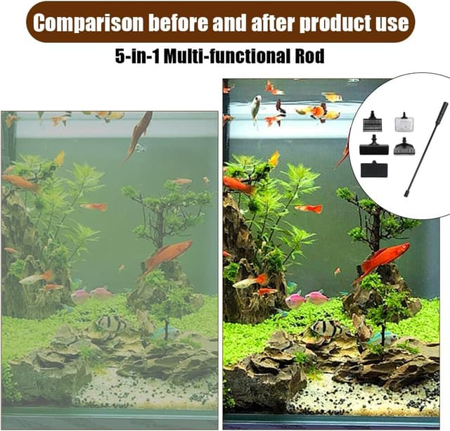 Detalle de MIUUIPI Aquarium Reinigungsset 5-in-1 mit Kescher, Kiesrechen, Algenschaber und Bürsten