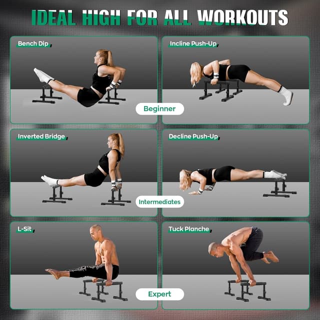 Detalle de IMAYCC Parallettes calisthénics 2 en 1 réglables (barres de dips/push-up) antidérapantes