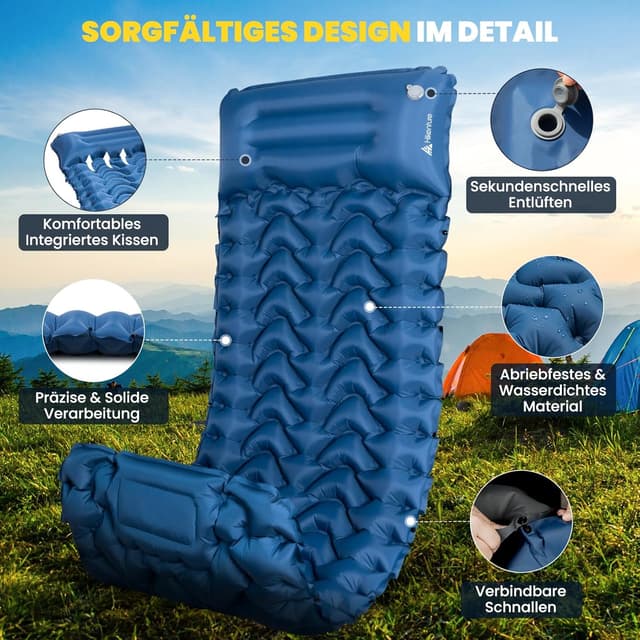 Detalle de HIKENTURE Camping-Isomatte (10 cm) mit Fußpumpe – 198 × 70 cm, aufblasbar