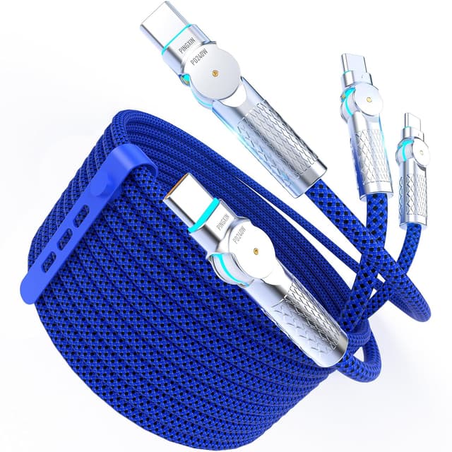 Detalle de PINGXIN USB-C to USB-C Cable (10ft, 240W) 2-Pack with 180° Rotating Connectors