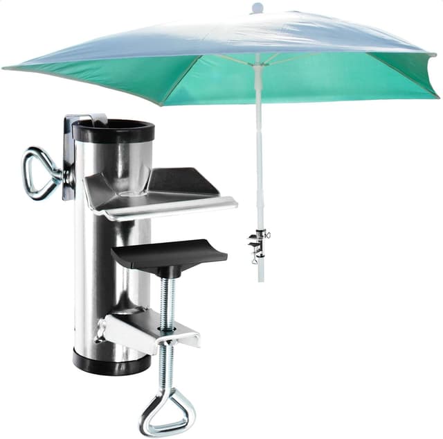 Detalle de Com-four Porte-parasol en métal XL avec pied pour balcon, terrasse ou table (1 pièce) Ø 25 à 38 mm