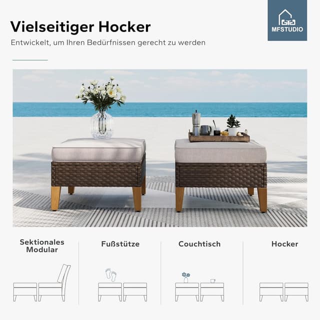 Detalle de MFSTUDIO Polyrattan Lounge Set mit wetterfesten Sitzkissen – Allwetter-Garten-Sitzgruppe