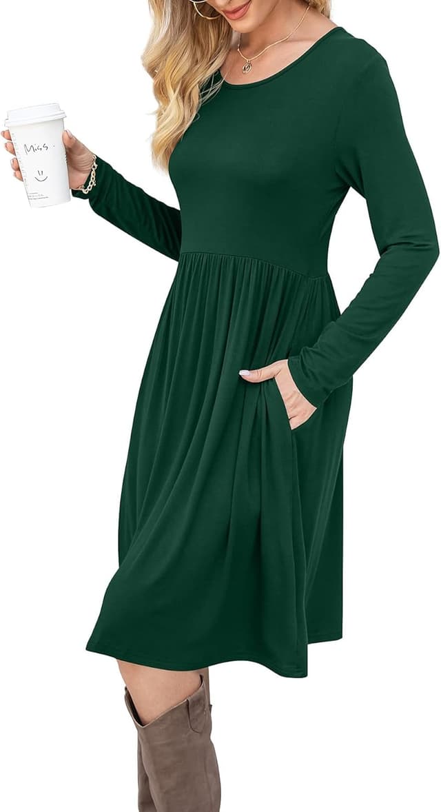 Detalle 2 de DB MOON Women Casual Long Sleeve Empire Waist Dress with Pockets