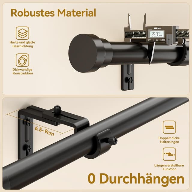 Detalle 2 de YaFex Gardinenstange Schwarz 25 mm bis 300 cm