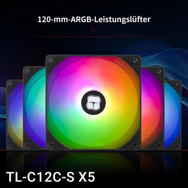 Detalle de Thermalright TR-TL-C12C-S X5 120-mm PWM-ARGB-Lüfter (5er-Set) mit 5V-3-Pin-ARGB und 1550 U/min