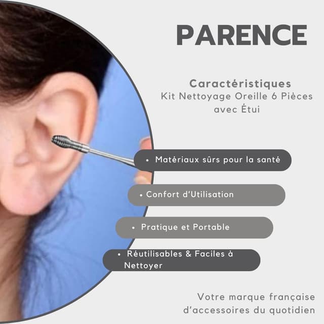 Detalle de PARENCE.- 6-teiliges Ohrenreinigungsset mit Etui – Edelstahl-Werkzeuge & Metall-Ohrstöpsel mit Bürste